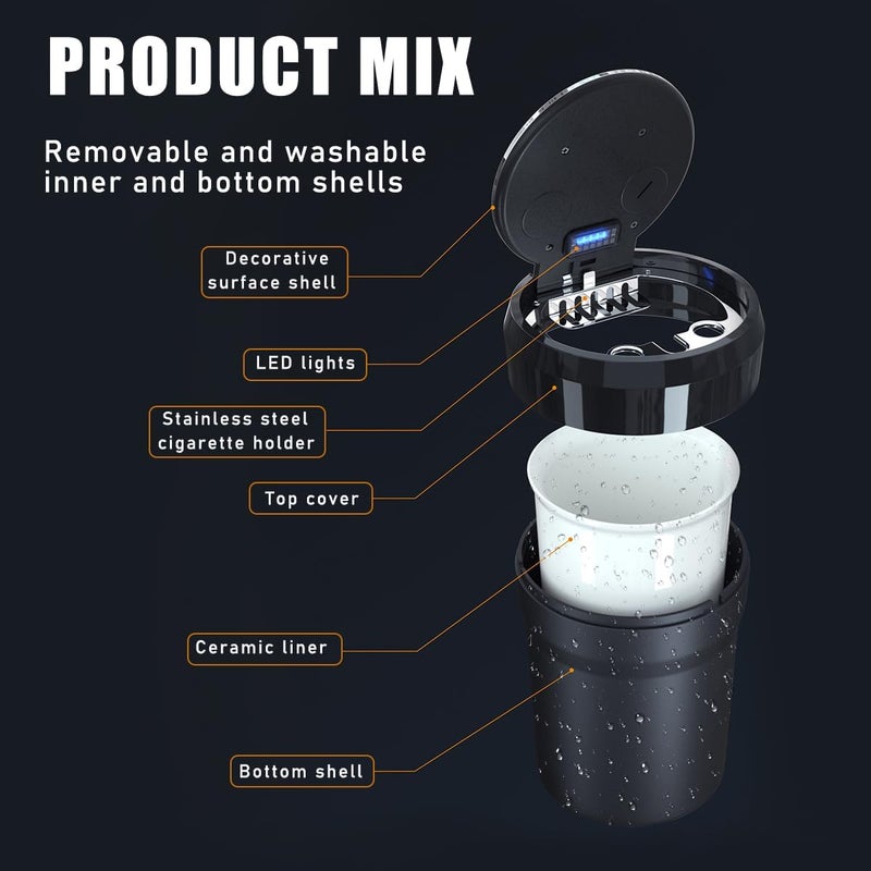Yourkar Car Ashtray, Portable Smokeless Cylinder Cup Holder Ash Tray, Smokeless Auto Ash Tray with Lid & LED Blue Light for Most Vehicles, Universal Interior Car Accessories (Blue, Large) - Image 5